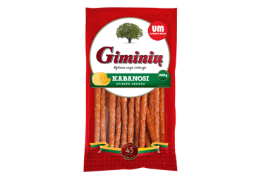 Smoked GIMINIŲ KABANOSI sticks, butter flavor, I r., 300 g