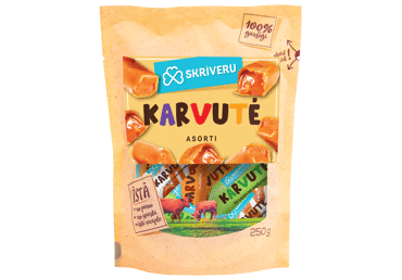 Caramel candies SKRIVERU KARVUTĖ, various flavors, 250 g