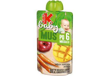 Obuolių, morkų, mangų tyrelė su vitaminu C KUBUŠ baby, Nuo 6 mėn, 100g