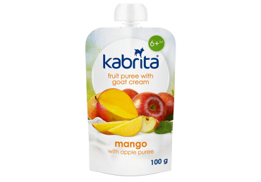 Tyrelė su ožkų pienu,mangais ir obuoliais KABRITA nuo 6 mėn.,100g