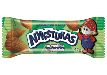 Glaistytas varškės sūrelis NYKŠTUKAS su vanilinu ir kepintais migdolais, 26,4 % rieb., 45 g