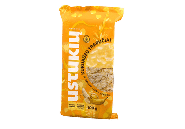 Kukurūzų trapučiai su bananų skonio glaistu USTUKIŲ MALŪNAS, 100 g