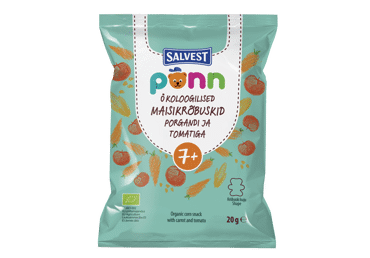 Ekologiškas kukurūzų užkandis PONN su morkomis, pomidorais, nuo 7 mėn., 20 g