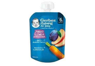 Tyrelė GERBER su obuoliais, slyvomis, morkomis (nuo 6 mėn.), 80 g