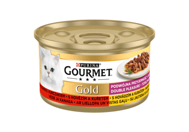 Kons. kačių ėdalas GOURMET GOLD su jautiena ir vištiena, 85 g