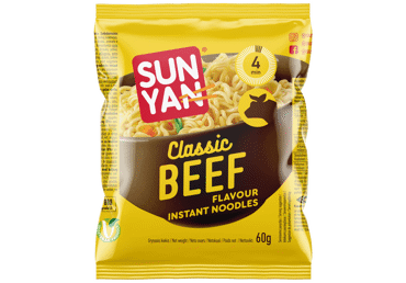 Greitai paruošiami makaronai SUN YAN, jautienos skonio, 60 g