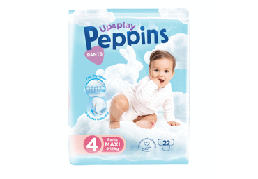 Sauskelnės-kelnaitės PEPPINS UP & PLAY 4, 9-15 kg, 22 vnt.
