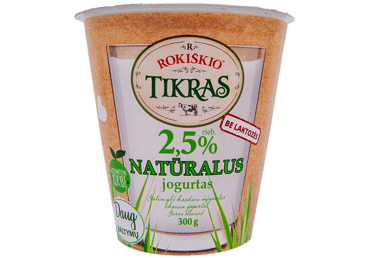 ROKIŠKIO TIKRAS jogurtas be laktozės, 2,5 % rieb., 300 g