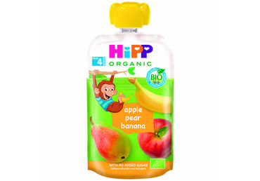 Ekologiška obuolių, kriaušių, bananų tyrelė HIPP nuo 4 mėn., 100 g