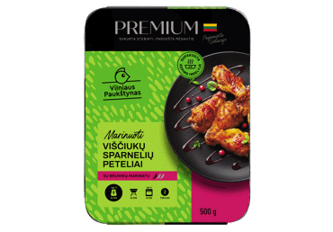 Viščiukų sparnelių peteliai PREMIUM bruknių marinate, 500 g