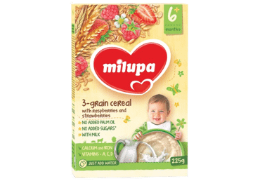 Каша MILUPA, трехзлаковая, с малиной и клубникой, 6+ месяцев, 225 г, 225 г