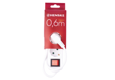 Ilgiklis HENSKE, su įžeminimu, jungtuku, 3 kištukai, 0,6 m, 1 vnt.