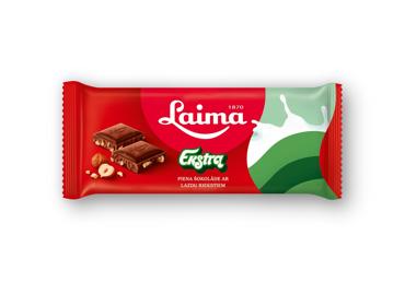 Pieninis šokoladas LAIMA EKSTRA su lazdynų riešutais, 90 g