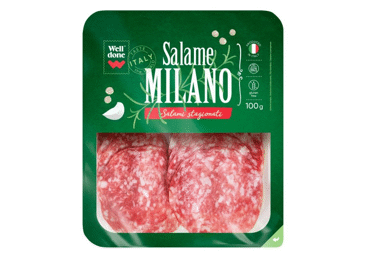 Italian MILANO salami WELL DONE, sliced, a. r., 100 g