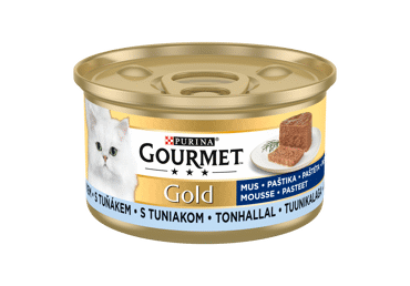 Konservuotas visavertis kačių ėdalas GOURMET GOLD su tunais, 85 g