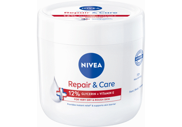 NIVEA REPAIR & CARE KREMAS VEIDUI, KŪNUI IR RANKOMS.12% GLICERINO IR VITAMINAS E, 400 ml