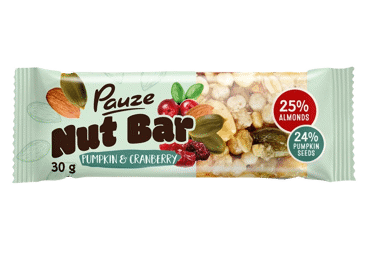 Riešutų batonėlis su moliūgų sėklomis ir spanguolėmis PAUZE, 30 g