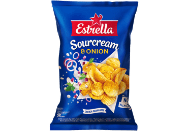 Bulvių traškučiai ESTRELLA, grietinės ir svogūnų skonio, 130 g