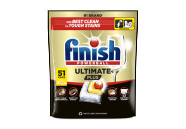 Indaplovių indų ploviklio kapsulės Finish Ultimate Plus Lemon, citrinų kvapo, 51 vnt.