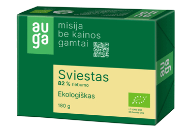 Ekologiškas sviestas AUGA, 82 % rieb., 180 g