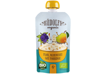 Organic oat porridge RŪDOLFS with pears and blueberries, from 4 months