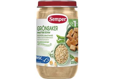 SEMPER troškinys su daržovėmis, žuvimi ir žirneliais, nuo 12mėn., 235g