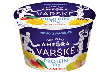 Varškė GRAIKIŠKA AMFORA PROTEIN be laktozės  su mangais, 0,8 % rieb., 200 g