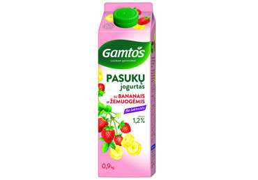 Pasukų jogurtas GAMTOS su bananais ir žemuogėmis, 1,2% r., be laktozės, 900 g