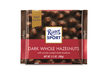 Juodasis šokoladas RITTER SPORT su lazdynų riešutais, 100 g