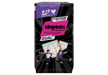 Naktinės sauskelnės-kelnaitės NINJAMAS, 8-12m., 27-43kg, 9 vnt., Pink