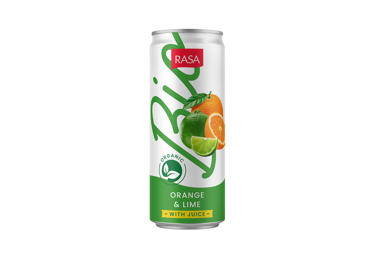 Organic orange and lime flavored drink with juice RASA BIO, 330 ml