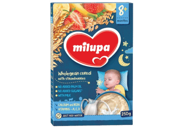 Košė MILUPA,pieno,visų grūdo dalių,su braškėmis,8+ mėn.,250g, 250 g