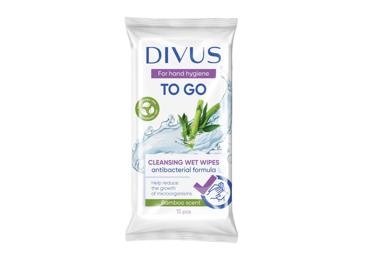 Drėgnosios antibakterinės servetėlės DIVUS, 15 vnt.