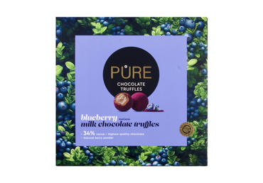 Pieninio šokolado triufeliai PURE CHOCOLATE su mėlynių kremo įdaru, 120 g