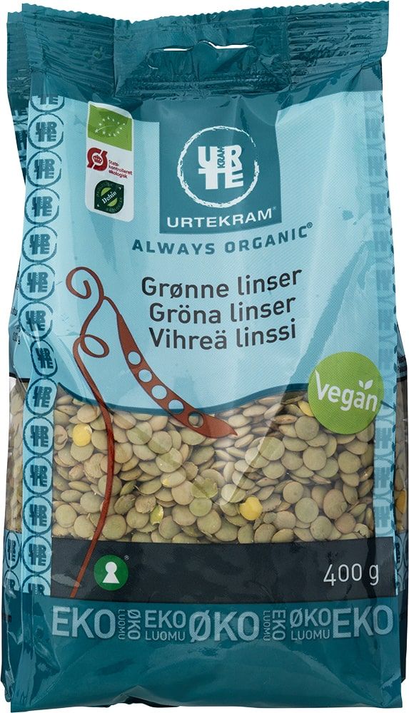 Žalieji lęšiai, ekologiški URTEKRAM, 400 g