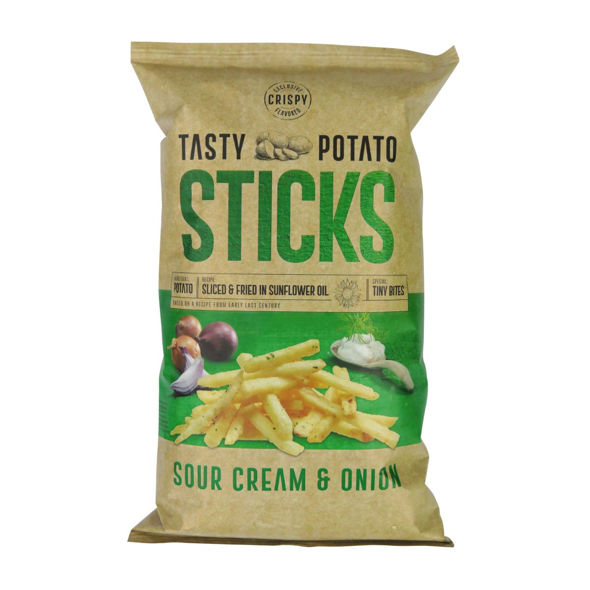 Traškios bulvių lazdelės su grietine ir svogūnais CRISPY