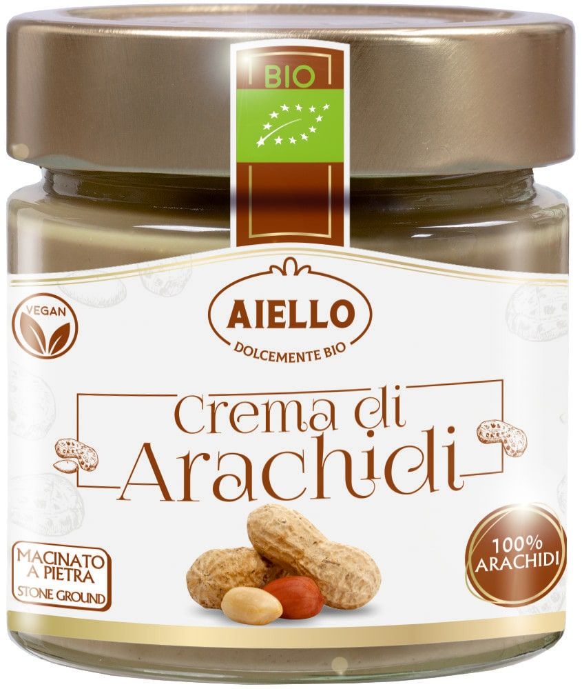 Švelnus žemės riešutų 100% kremas be luobelių, ekologiškas AIELLO, 200 g