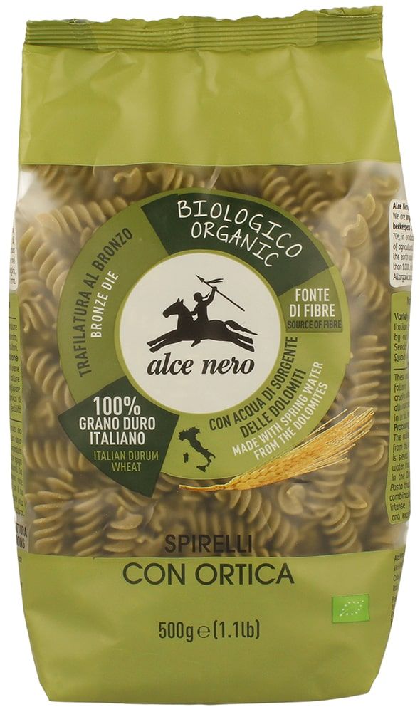 Паста из пшеницы с крапивой SPIRELLI, органическая ALCE NERO, 500 г