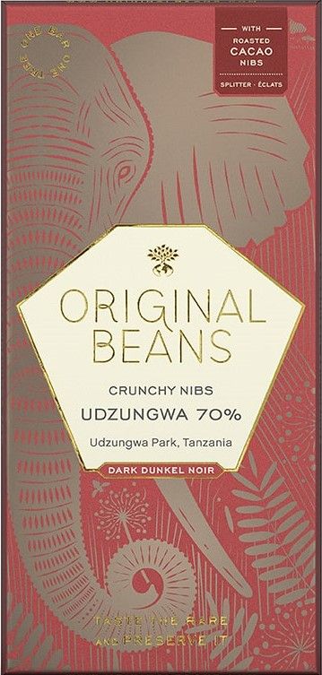 Juodasis šokoladas 70% su kakavos pupelėmis UDZUNGWA, ekologiškas ORIGINAL BEANS, 70 g