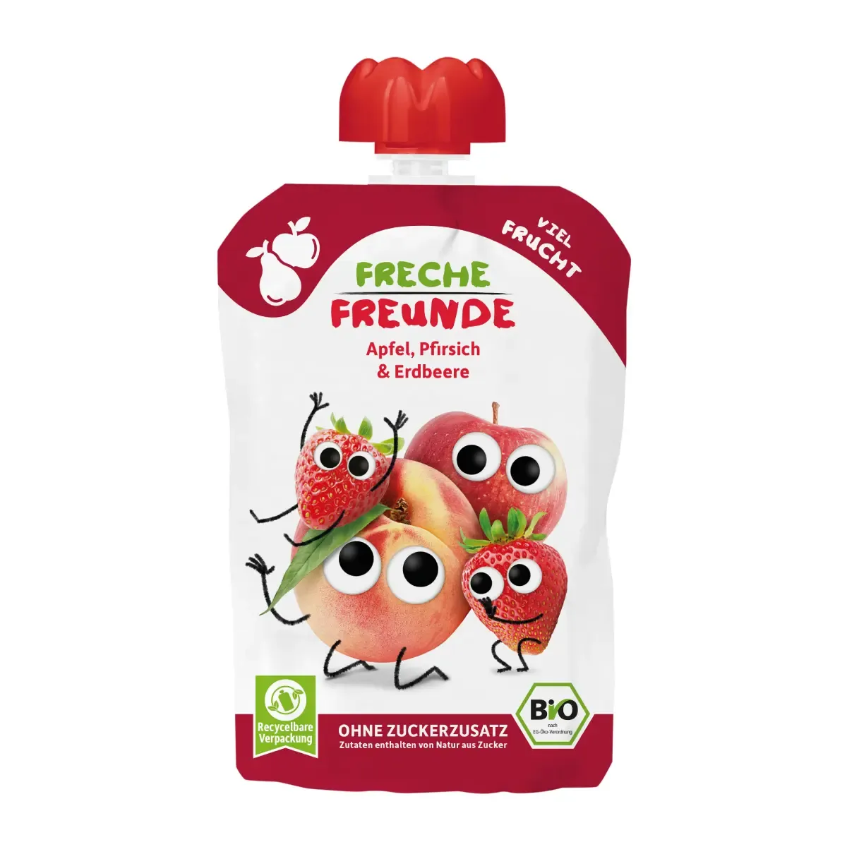 Obuolių, persikų ir braškių tyrelė, nuo 6 mėn., ekologiška FRECHE FREUNDE