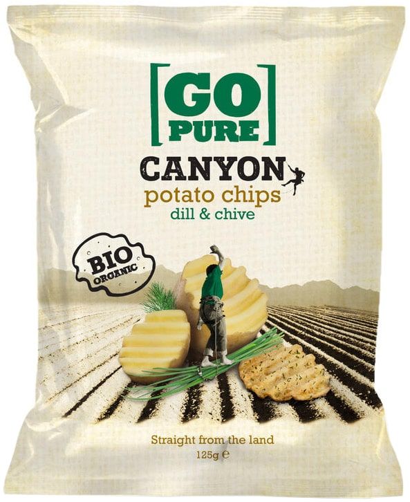 Bulvių traškučiai su krapais ir laiškiniais česnakais CANYON, ekologiški GO PURE, 125 g