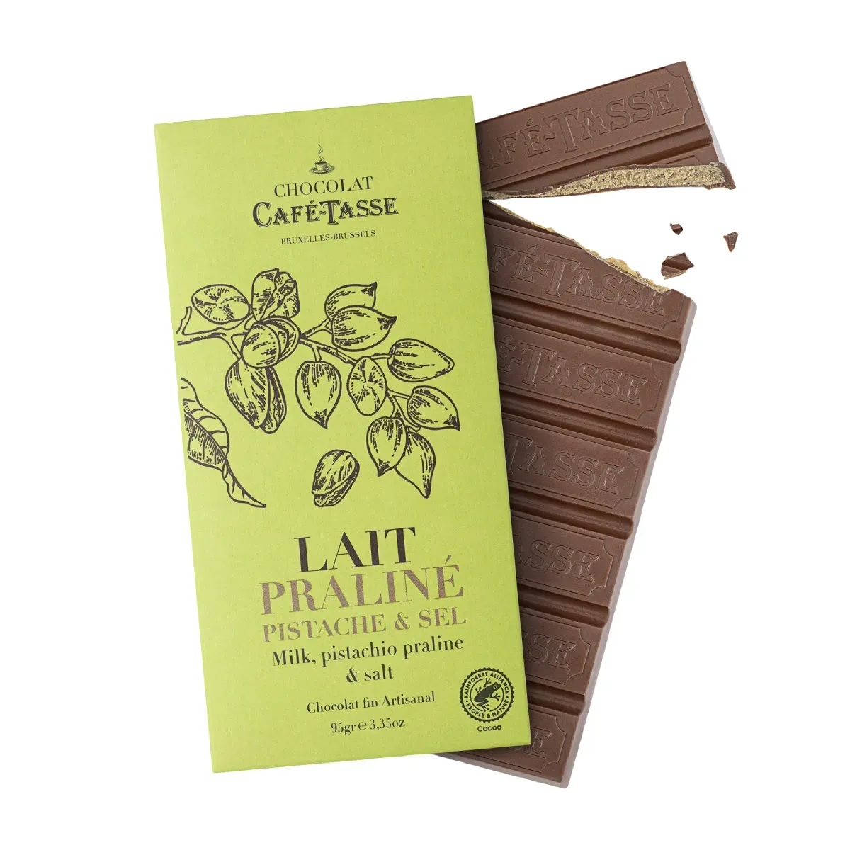 Pieniškas šokoladas PRALINE PISTACHE & SEL CAFÉ-TASSE, 95 g