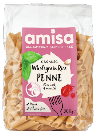Pilno grūdo ryžių makaronai PENNE, ekologiški AMISA, 500 g