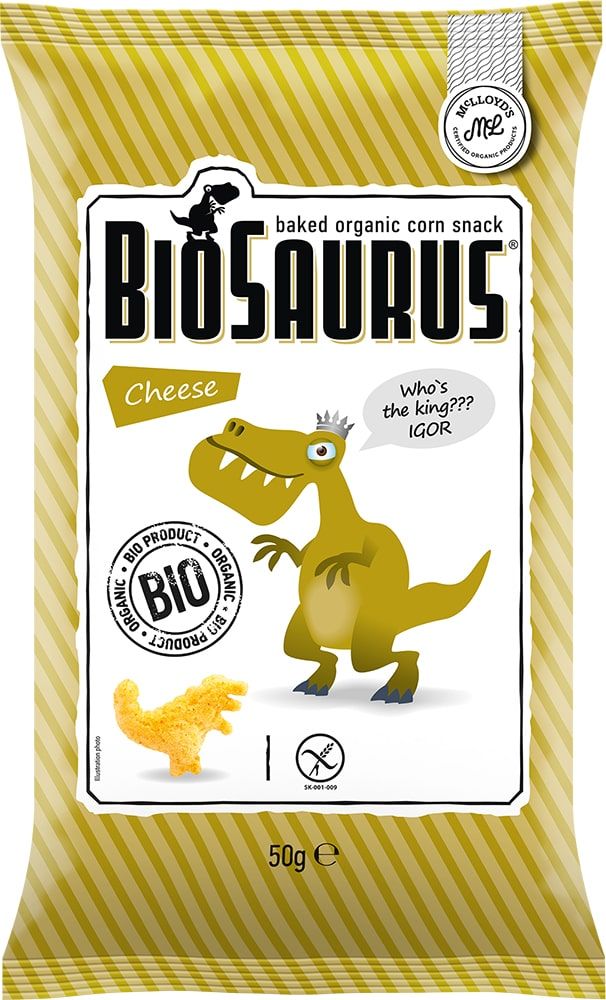 Kepti kukurūzų traškučiai su sūrio prieskoniais, ekologiški BIOSAURUS, 50 g