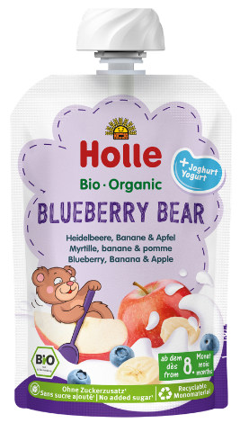 Blueberry, banana and apple puree with yogurt BLUEBERRY BEAR, organic HOLLE, 100 g