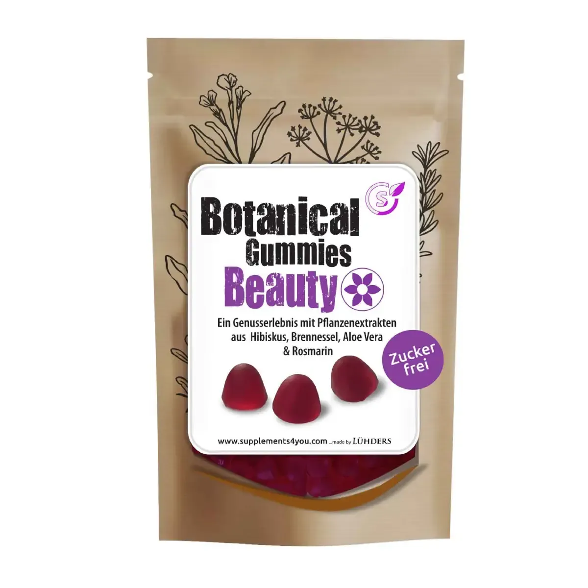 Веганские жевательные конфеты BEAUTY BOTANICAL GUMMIES, с подсластителем LÜHDERS