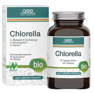 Chlorella microalgae, 500 mg. Food supplement, organic