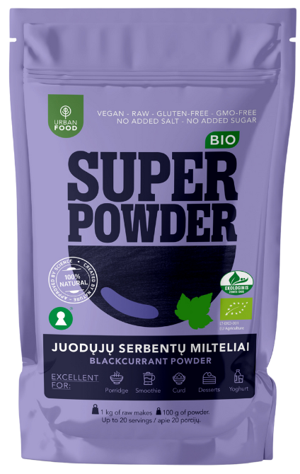 Juodųjų serbentų milteliai, ekologiški URBAN FOOD, 100 g