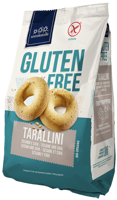 Krekeriai TARALLINI su sezamų ir ispaninio šalavijo sėklomis, be glitimo, ekologiški SOTTOLESTELLE, 150 g