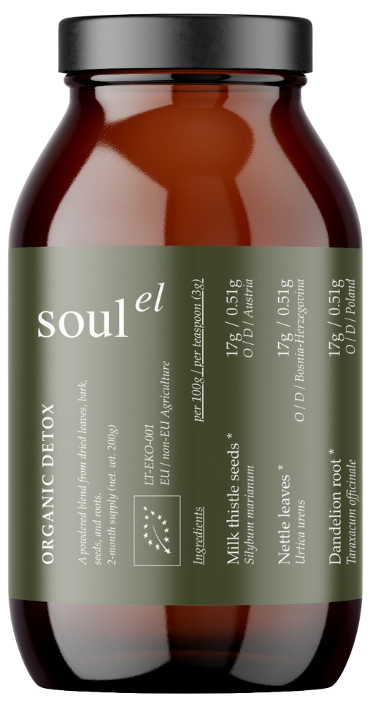 Powder mix of dried leaves, peels, seeds and roots DETOX, organic SOULEL, 200 g